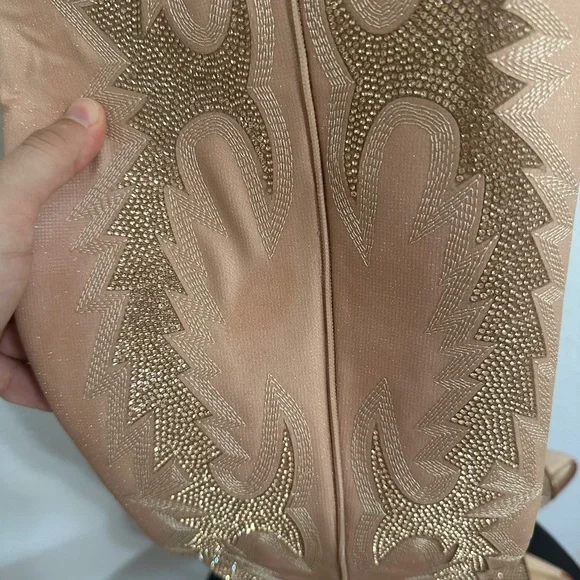 Rose Gold Gianni Bini Katyanna Over The Knee Rhinestone Boots - Picture 4 of 9